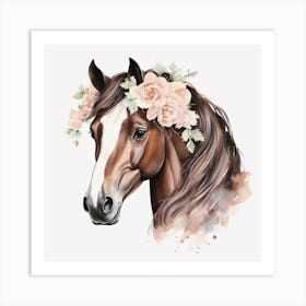 Horse Head With Flowers 2 Art Print