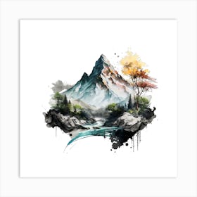 Watercolor Mountain Landscape Art Print