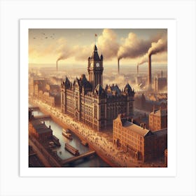 1800s Cityscape Of Manchester midland hotel Art Print