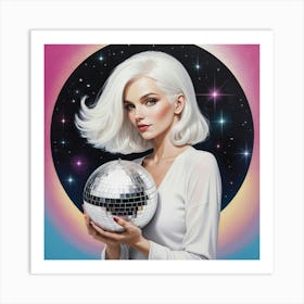 Woman With White Hair Holding A Disco Ball Art Print 0 Art Print