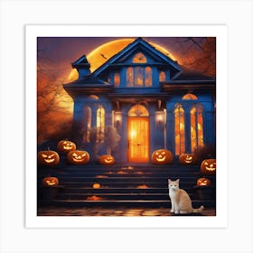 Halloween House With Pumpkins 7 Art Print