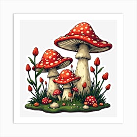 Mushrooms And Tulips Art Print