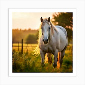 Grass Mane Head Graze Equestrian Pasture Elegant Sun Beauty Horse Standing Rural Green (11) Art Print