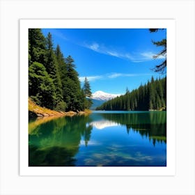 Lake Surrounded By Pine Trees Art Print