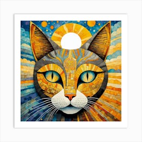 Abstract Cat Head Portrait Art Print