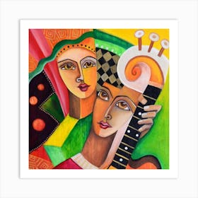 Two Women Playing Guitar 1 Art Print