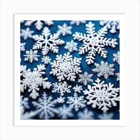 Snowflakes On Blue Background 2 Art Print