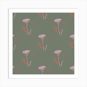 Pink Yarrow On Green Art Print