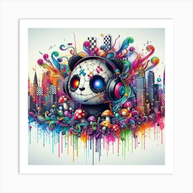 Panda Bear With Headphones Art Print