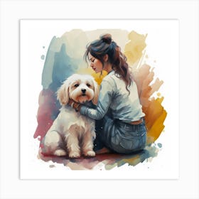 Girl With Dog Art Print