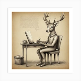 Deer At Desk Art Print