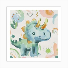 Cute Muted Pastels Triceratops Dinosaur 3 Art Print