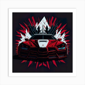 Car Red Artwork Of Graphic Design Flat (172) Art Print