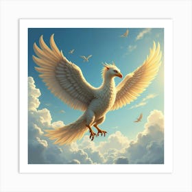 Griffin Soaring Through The Sky, Claws Glowing Golden 1 Art Print