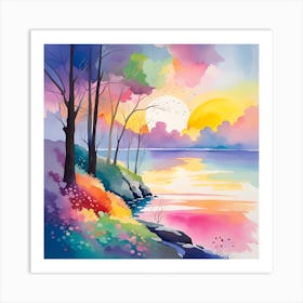 Sunset Watercolor Painting Art Print