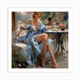 Woman Sitting On A Bench Art Print