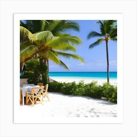 Beach with Palm Art Print