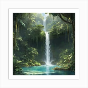 Waterfall In The Jungle paintings art print 9 Art Print