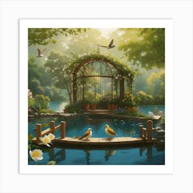 Birds In The Pond Art Print