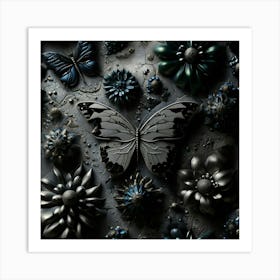 Black Butterflies And Flowers Art Print