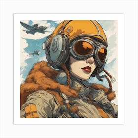 A Badass Anthropomorphic Fighter Pilot Woman, Extremely Low Angle, Atompunk, 50s Fashion Style, Intr Art Print