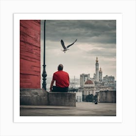 Man Watching Seagull Art Print