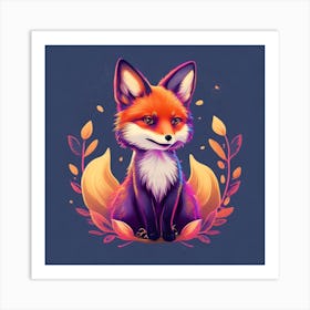 Fox In Autumn Leaves Art Print