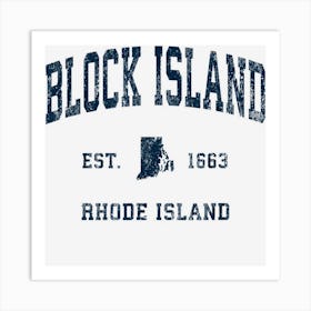 Block Island Rhode Island Ri Vintage Athletic Navy Sports De Affiche