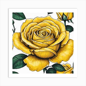 Yellow Roses Seamless Pattern 11 Art Print