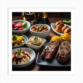 Steaks On A Table Art Print