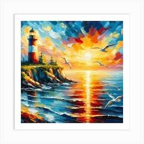 Sunset At The Lighthouse Art Print