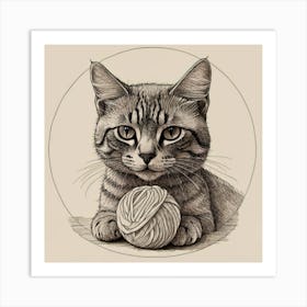 Cat With A Ball Of Yarn Art Print