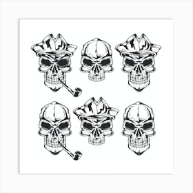 Set Of Skulls With Hats Art Print