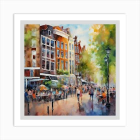 Amsterdam.Amsterdam city.summer. Cafes. Passersby, sidewalks. Oil colors. Art Print