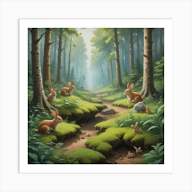 Rabbits In The Woods Art Print