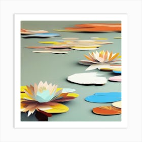 Colorful Water Lilies Collage Art Print