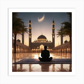 Muslim Man Praying In Front Of Mosque Art Print