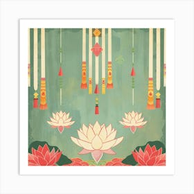 Wesak Banner Texture With Buddhist Prayer Lotus Art Print