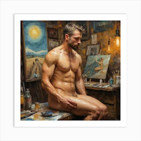 Nude Man at Artist Studio Art Print