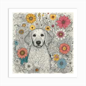 Golden Retriever In Flowers 1 Art Print