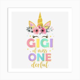 Womens Gigi Of Miss Onederful Shirt Floral Unicorn 1st Birthday Art Print