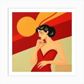 Woman In Red Dress Art Print