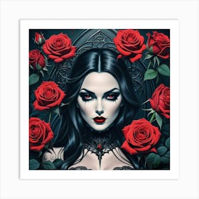 Gothic Girl With Roses 3 Art Print