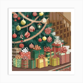 An Illustration Of A Christmas Tree With Art Print