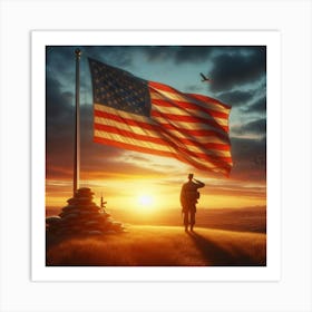 American Flag At Sunset Art Print