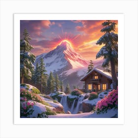 Snowy Mountain Cabin2 Art Print