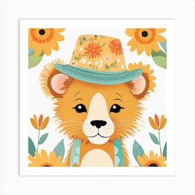 Floral Baby Lion Nursery Painting (9) Art Print