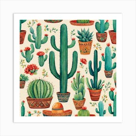 Mexican Cactus Pattern 32 Art Print