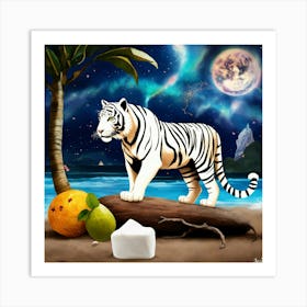 White Tiger On The Beach Art Print