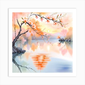 Watercolor Of Cherry Blossoms Art Print